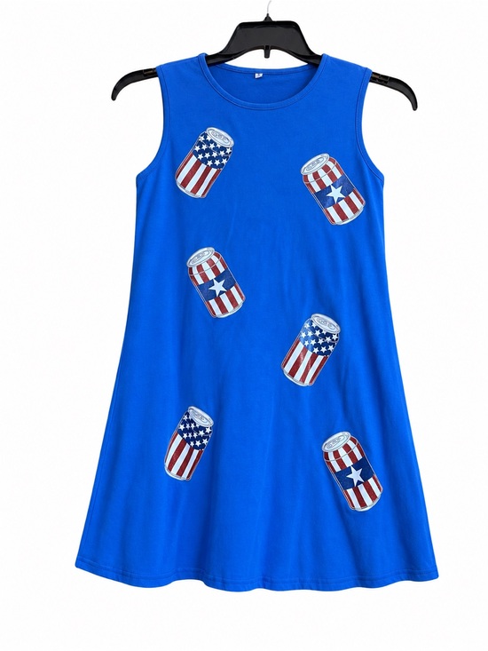 Dresses & Skirts - Blue Sleeveless  patriotic Mini Dress with Flag Can Print